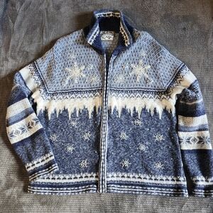 Heirloom Collectibles Cardigan Sweater LARGE, Blue Beaded Snowflakes Vintage